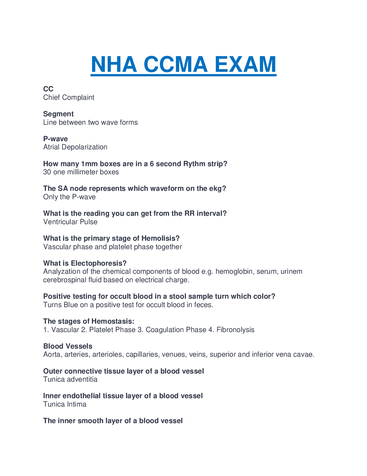 NHA CCMA EXAM (Latest 2022/2023) Verified Answers Browsegrades